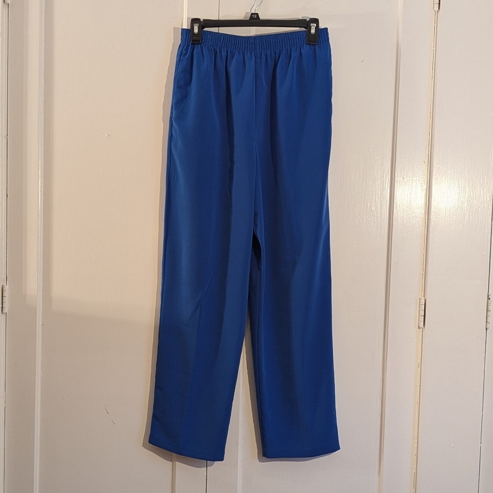 Susan Graver Style Pants, MP, Cobalt Blue, Wide Straight Leg, Elastic Waist, EUC